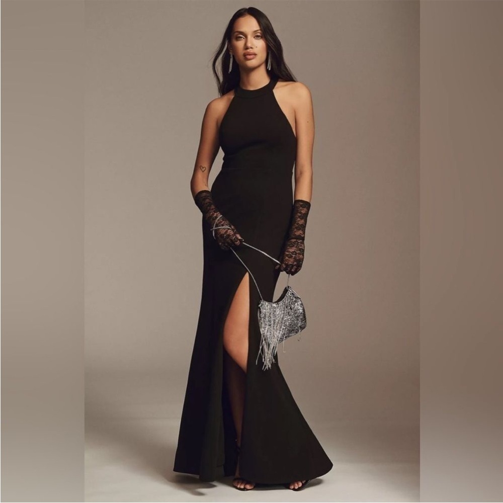BHLDN Anthropologie Montreal Crepe Black Halter Dress
